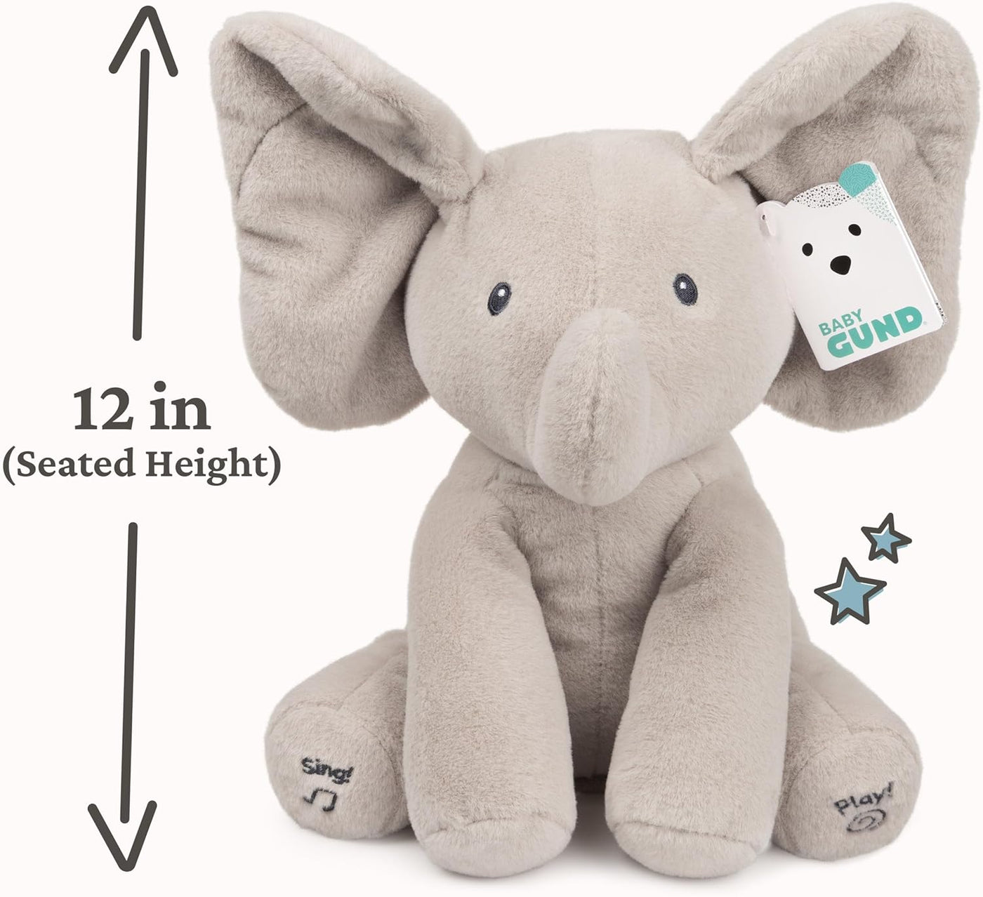GUND Baby Animated Flappy The Elephant Plush, Singing Stuffed Animal Baby Toy for Ages 0 and Up, Gray, 12"