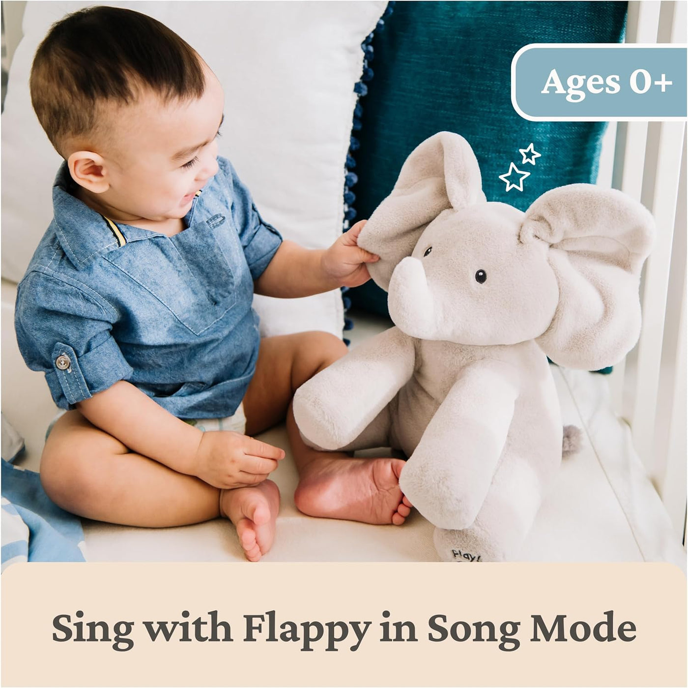 GUND Baby Animated Flappy The Elephant Plush, Singing Stuffed Animal Baby Toy for Ages 0 and Up, Gray, 12"