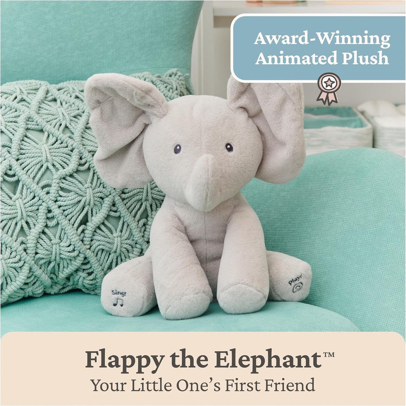 GUND Baby Animated Flappy The Elephant Plush, Singing Stuffed Animal Baby Toy for Ages 0 and Up, Gray, 12"